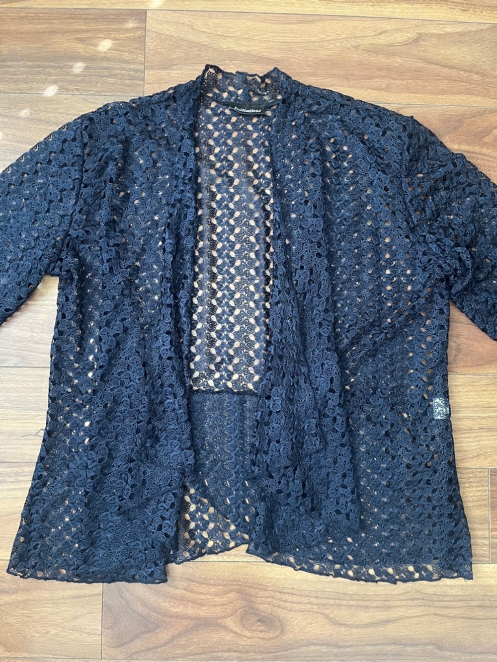 See-Through Openwork Cardigan Sweater in Dark Blue Size Large Spring Summer 3/4